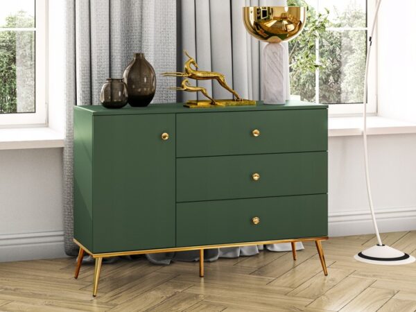 Komoda z Szufladami 120×85 cm Duża Komoda z Szufladami Zielona + złoto