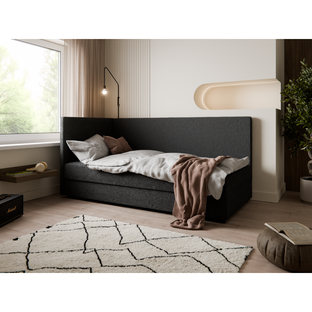 1 Łóżko tapicerowane z bocznym oparciem – nowoczesna elegancja w tkaninie Coral