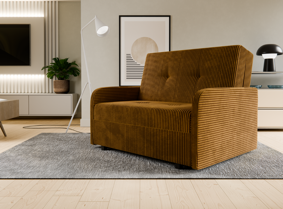 1 Fotel rozkładany Dwuosobowy z Funkcją Spania i Pojemnikiem na Pościel Sztruks