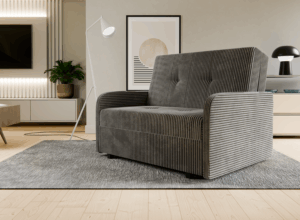 Fotel rozkładany Jednoosobowy z Funkcją Spania i Pojemnikiem na Pościel Sztruks