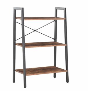 Regał loftowy metalowy 97 cm – industrialny, czarny stelaż, półki rustykalny brąz