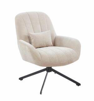 Obracany fotel wypoczynkowy beżowy – nowoczesny fotel do salonu 360° na metalowej podstawie