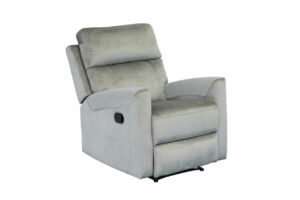 Fotel relaksacyjny rozkładany szary z tkaniny velvet – wygodny fotel wypoczynkowy do salonu