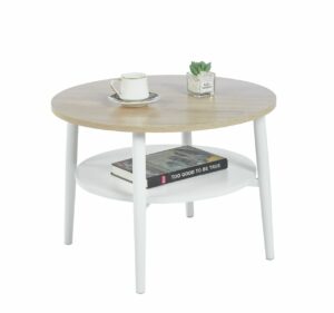 Stolik kawowy okrągły 60 cm dąb sonoma biały z półką nowoczesny