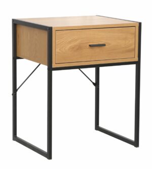Stolik nocny loft 48 cm dąb naturalny – metalowy stelaż, szuflada, industrialny