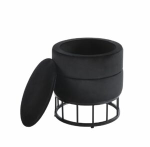 Pufa Velvet z Pojemnikiem 37 cm – Okrągła, Metalowy Stelaż, Nowoczesna