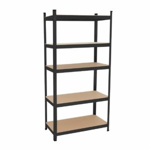 Regał metalowy 180 cm czarny – regał magazynowy 5 półek MDF 175 kg