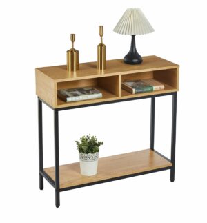 Konsola loft 80 cm dąb naturalny – metalowy stelaż, dwie półki otwarte