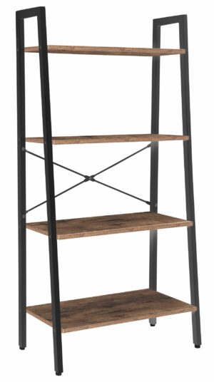 Regał loftowy metalowy 130,5 cm – industrialny, czarny stelaż, półki rustykalny brąz