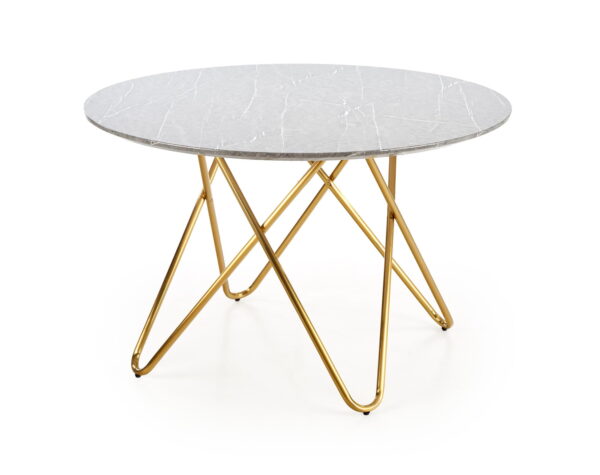 BONELLO stół, blat – popielaty marmur, nogi złote , stół do salonu, jadalni
