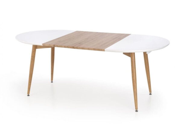 CALIBER -stół rozkładany biały / dąb san remo, nowoczesny owalny stół do salonu/jadalni!