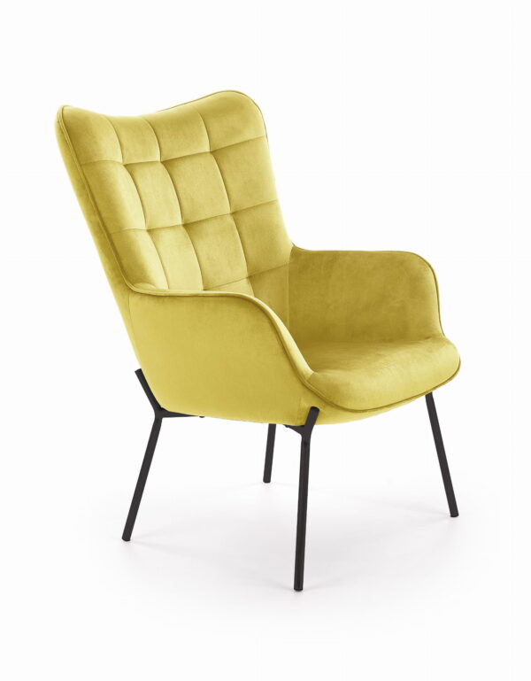 CASTEL-fotel tapicerowany, wypoczynkowy fotel do salonu, musztardowy