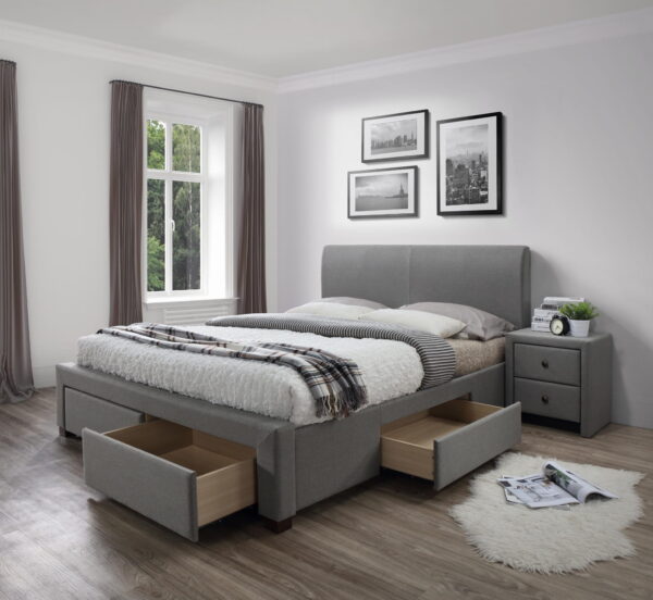 MODERNA 140×200 cm łóżko tapicerowane z szufladami szare