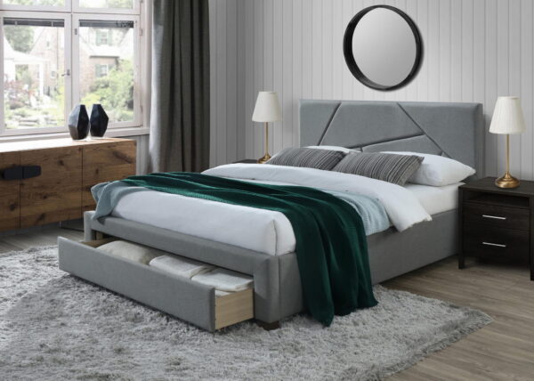 VALERY łóżko 160×200 cm z szufladami szare łóżko