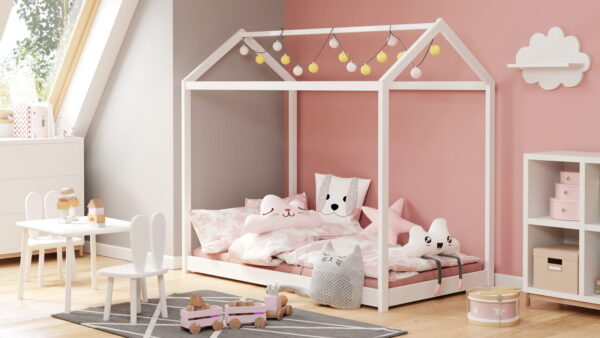 Łóżko dziecięce domek YOGI 80×160 białe łóżko dla dzieci