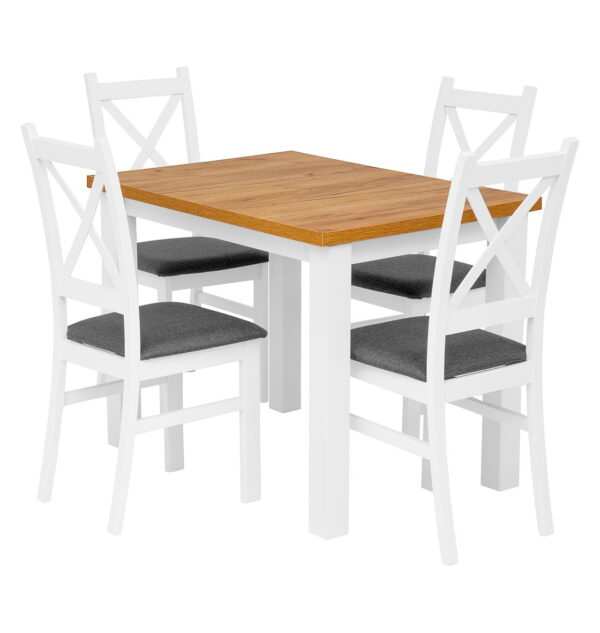 Zestaw Kuchenny – Stół i 4 krzesła do kuchni – prowansalski zestaw Monte Carlo (biel+dąb złoty craft)