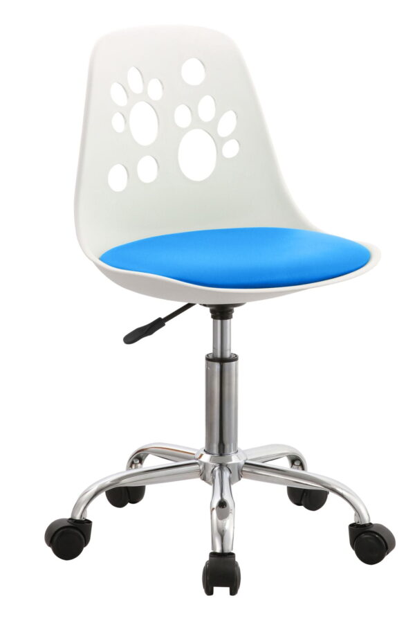 Flappy – Krzesło obrotowe (niebieskie) z motywem psich łapek.