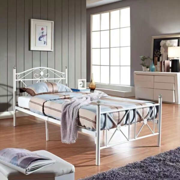 Łóżko metalowe białe Steel II, jednoosobowe łóżko z metalowym stelażem