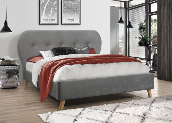 Sybilla Medium – Łóżko tapicerowane szare (VELVET) Łóżko 160×200 cm