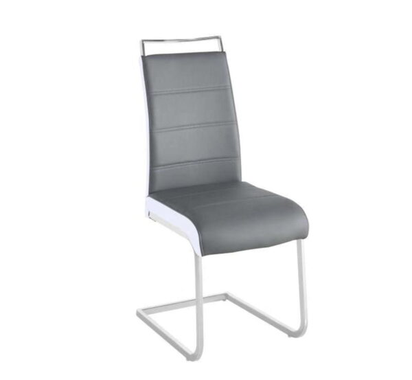 Steel – Krzesło do jadalni/salonu – Ekoskóra+Chrom – kolor – szaro-biały.