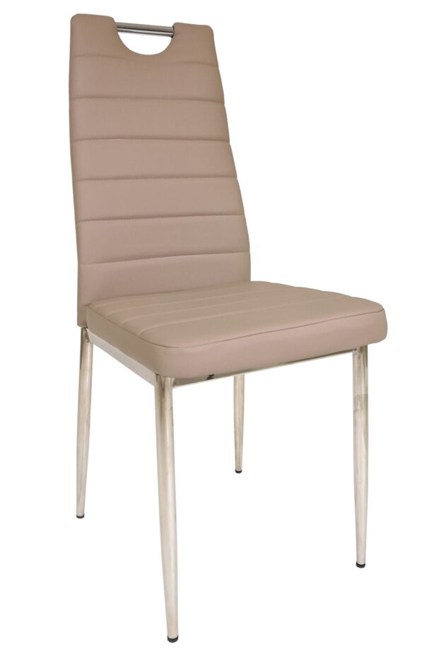Windy – Krzesło do jadalni/salonu, chrom + ekoskóra (cappuccino)