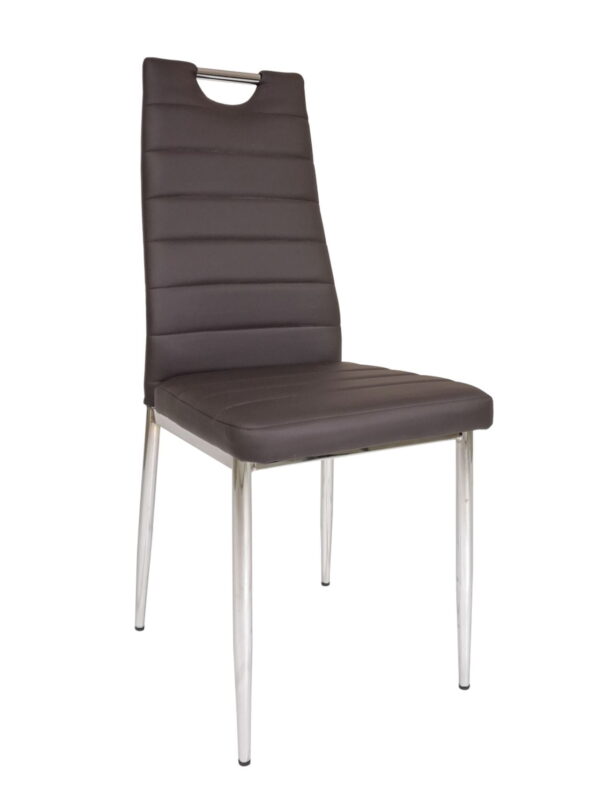Windy – Krzesło do jadalni/salonu, chrom + ekoskóra (brązowy)
