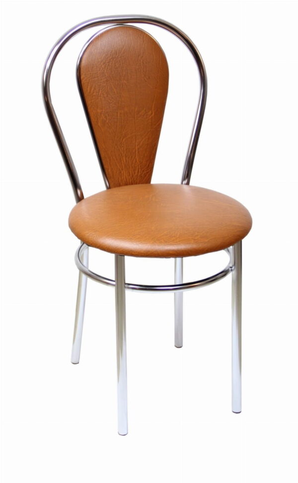 Krzesło do kuchni Tulipan PLUS (eco, jasny brąz) ekoskóra + chrom