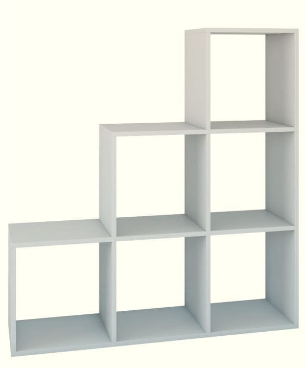 Regał R3 (3×3) – Schodkowy regał komorowy do salonu/pokoju (biały)