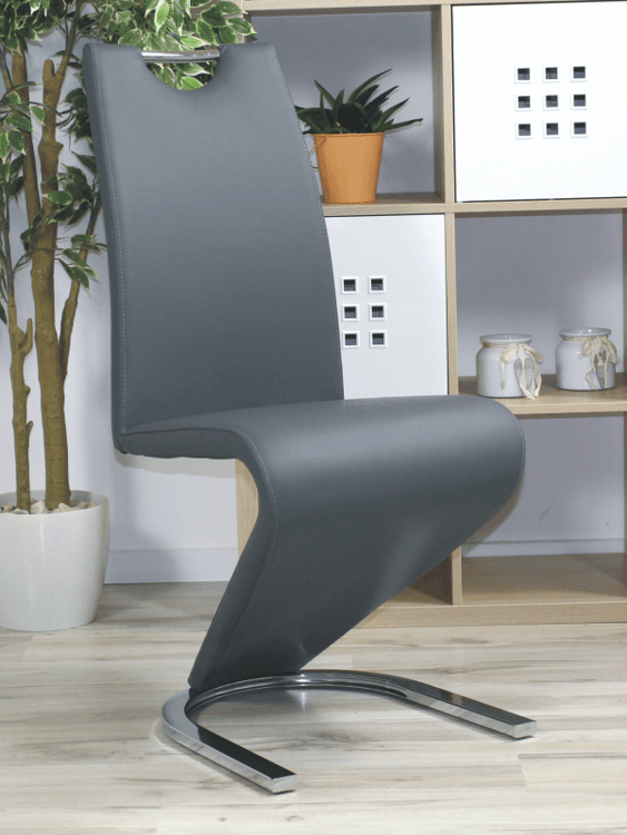 Krzesło do jadalni/salonu Slide, ekoskóra+chrom – Szare