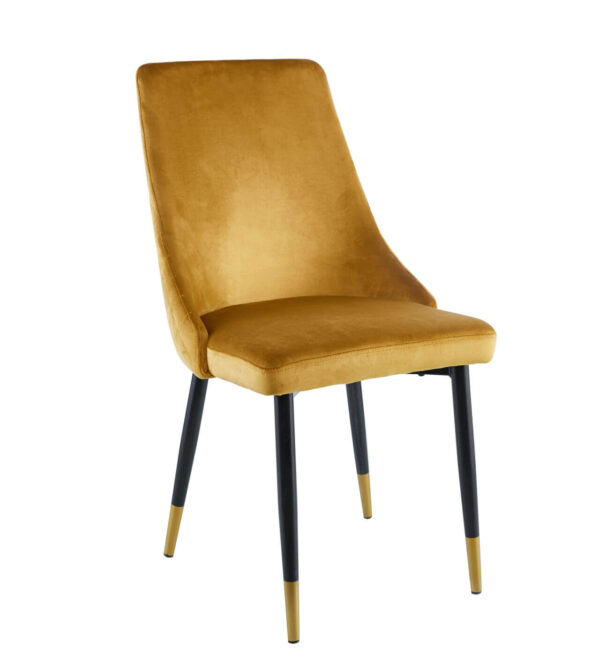 Goldie – Krzesło tapicerowane do jadalni/salonu, Velvet/Welur – curry/żółte