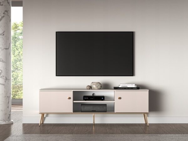 Szafka RTV do Salonu 2 Drzwiowa Kaszmirowy/Złoty 160×50 cm