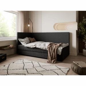 Łóżko tapicerowane z bocznym oparciem – nowoczesna elegancja w tkaninie Coral