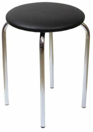 Taboret kuchenny okrągły 35 cm – tapicerowany ekoskórą, chromowane nogi, stabilny taboret do domu i lokali