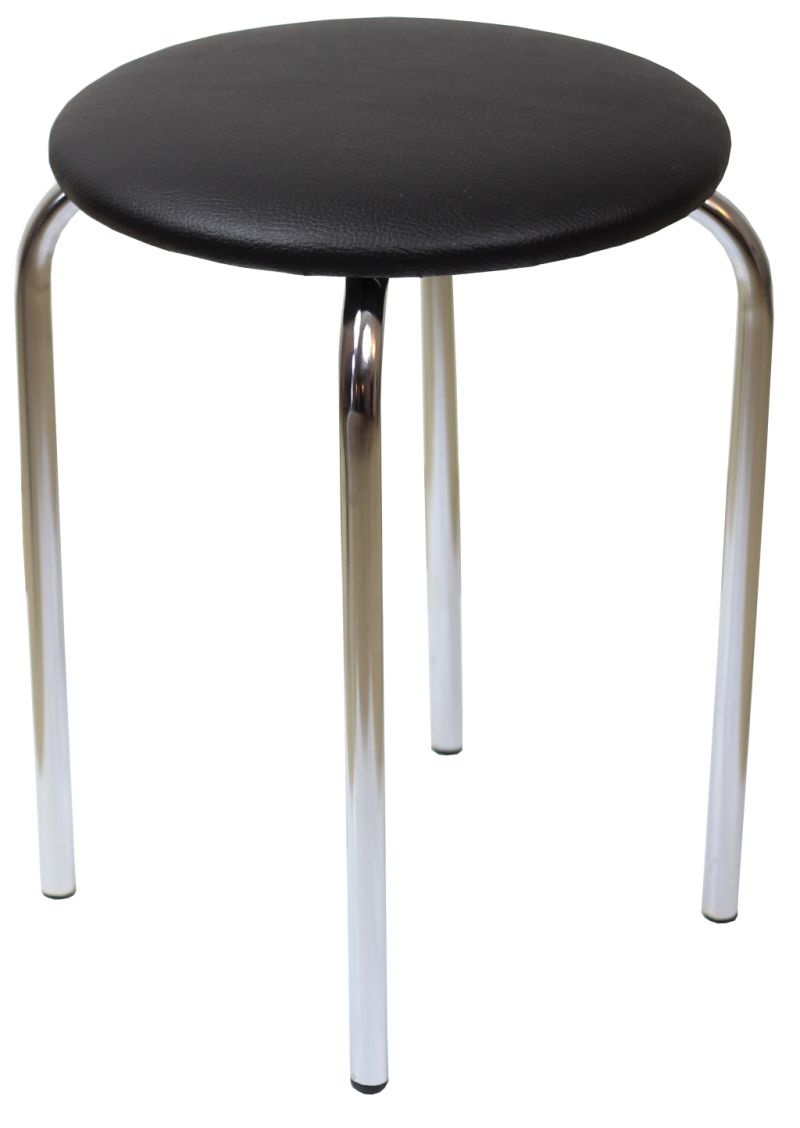 chico_czarny Taboret kuchenny okrągły 35 cm – tapicerowany ekoskórą, chromowane nogi, stabilny taboret do domu i lokali