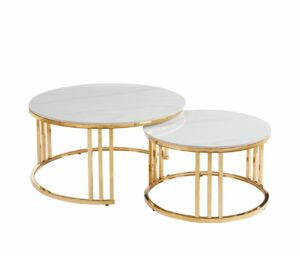 Zestaw stolików kawowych marmurowych biały marmur złoty chrom 80/60 cm