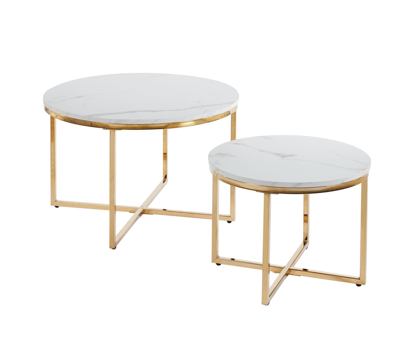 iraeoz4wabxgfgnies4y Zestaw stolików kawowych biały marmur złoty chrom MDF 70/50 cm