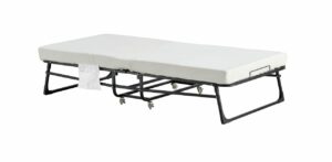 Składane łóżko polowe z materacem 190x80 cm – metalowa rama, czarne