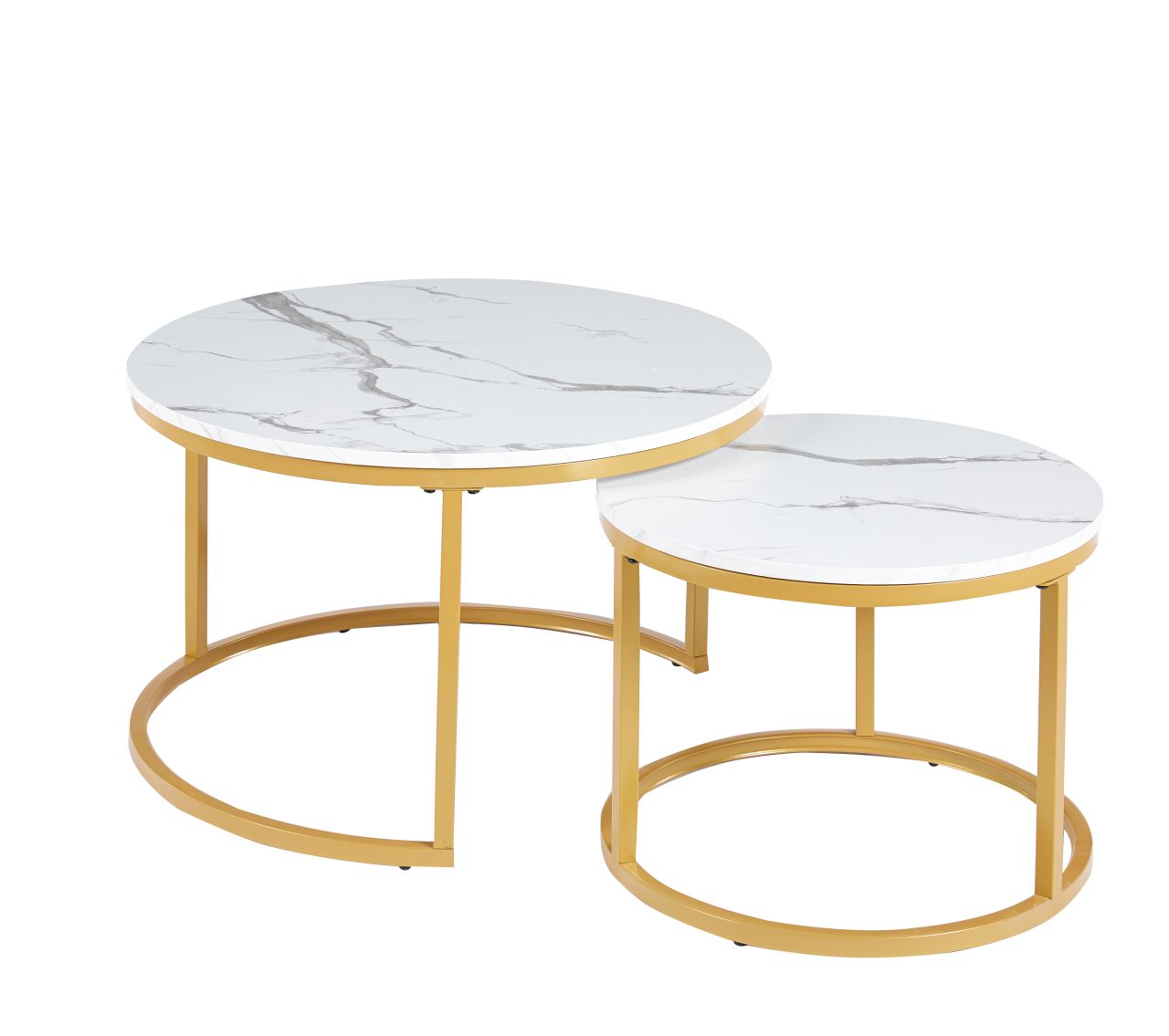mps6y8gavpblys145wha Zestaw stolików kawowych okrągłych 2w1 biały marmur – złoty stelaż, glamour