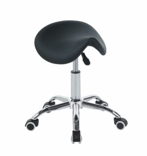 Taboret Siodłowy Obrotowy Regulowany – Ekoskóra, Chromowana Podstawa, 48–57 cm