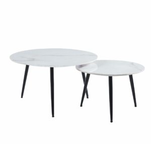 Zestaw stolików kawowych okrągłych 2w1 ceramicznych – loft, nowoczesne