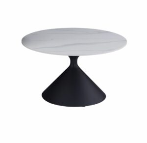 Stolik kawowy okrągły biały marmur 72 cm czarna metalowa podstawa