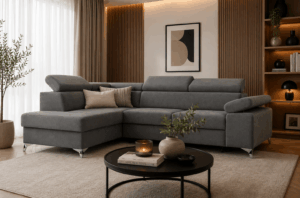 Narożnik z funkcją spania 127x203 cm | Sofa rozkładana DELFIN | Nowoczesny narożnik do salonu