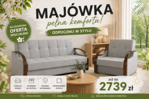 Zestaw kanapa rozkładana + fotel rozkładany Malmo 90 jasny szary bonell pojemnik funkcja spania orzech ciemny