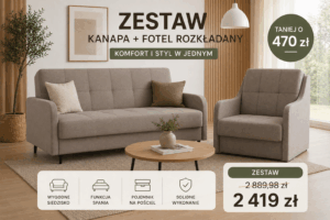 ZESTAW: KANAPA + FOTEL ROZKŁADANY